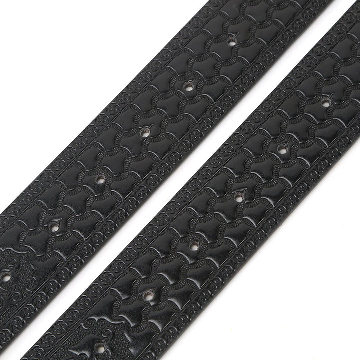 Ceinture noire en relief avec boucle drapeau tête de cheval argentée pour homme - image 4
