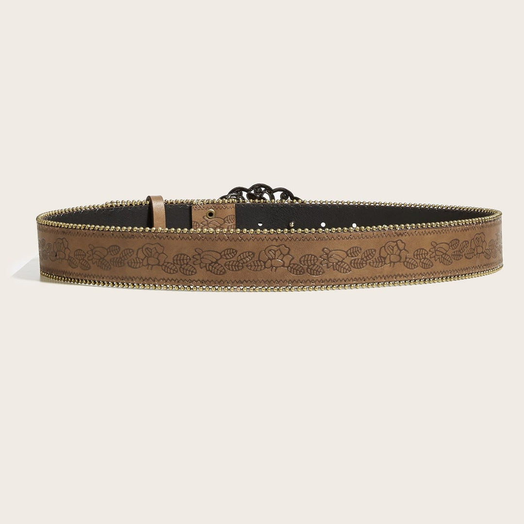 Ceinture marron en relief avec boucle papillon en métal et diamant pour femme - image 3
