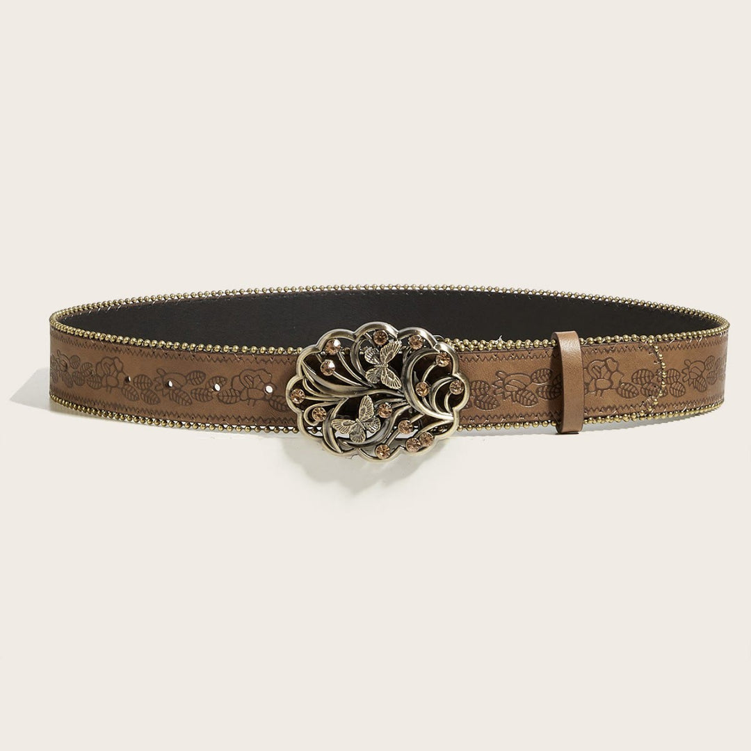Ceinture marron en relief avec boucle papillon en métal et diamant pour femme - image 2