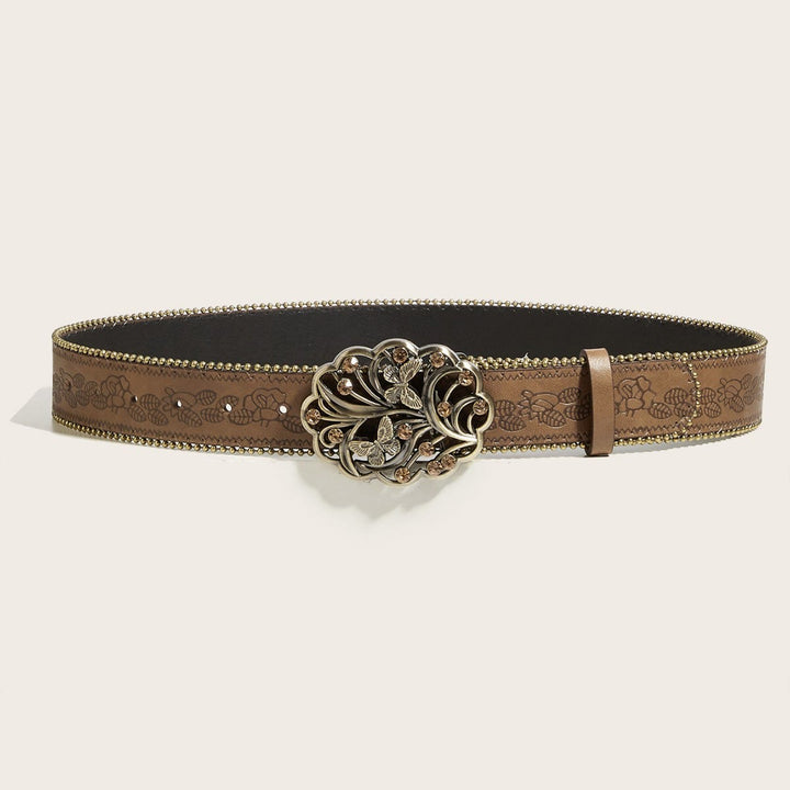 Ceinture marron en relief avec boucle papillon en métal et diamant pour femme - image 2