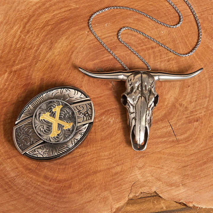 Ensemble de boucles de ceinture et pendentifs Longhorn avec couteau caché et initiales (à monter soi-même) - X - Sans ceinture - image 32