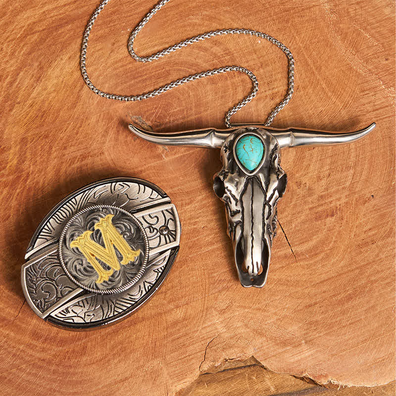 Ensemble pendentif taureau turquoise avec boucle de couteau cachée et initiales (à faire soi-même) - M - Sans ceinture - image 21