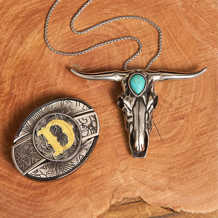 Ensemble pendentif taureau turquoise avec boucle de couteau cachée et initiales (à faire soi-même) - D - Sans ceinture - image 12
