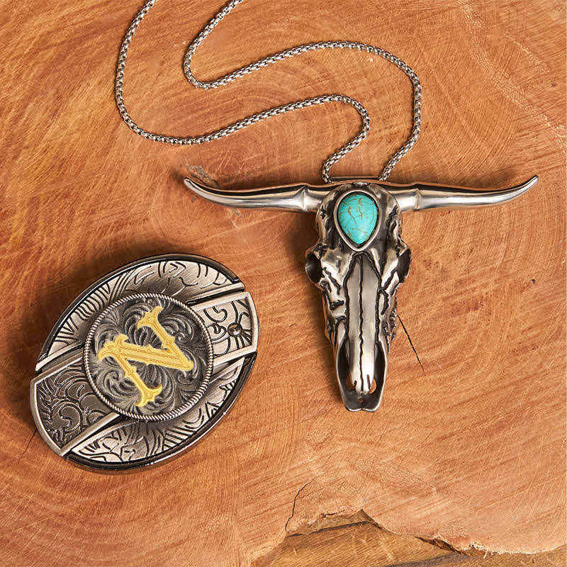 Ensemble pendentif taureau turquoise avec boucle de couteau cachée et initiales (à faire soi-même) - N - Sans ceinture - image 22