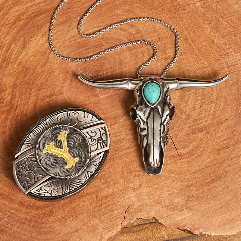 Ensemble pendentif taureau turquoise avec boucle de couteau cachée et initiales (à faire soi-même) - Y - Sans ceinture - image 33