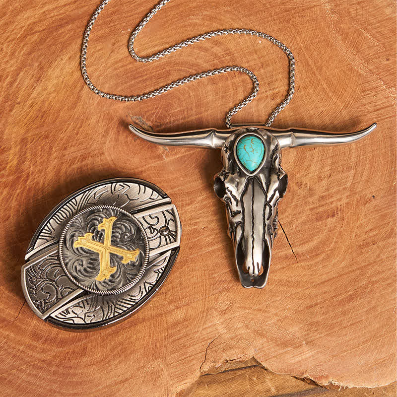 Ensemble pendentif taureau turquoise avec boucle de couteau cachée et initiales (à faire soi-même) - X - Sans ceinture - image 32