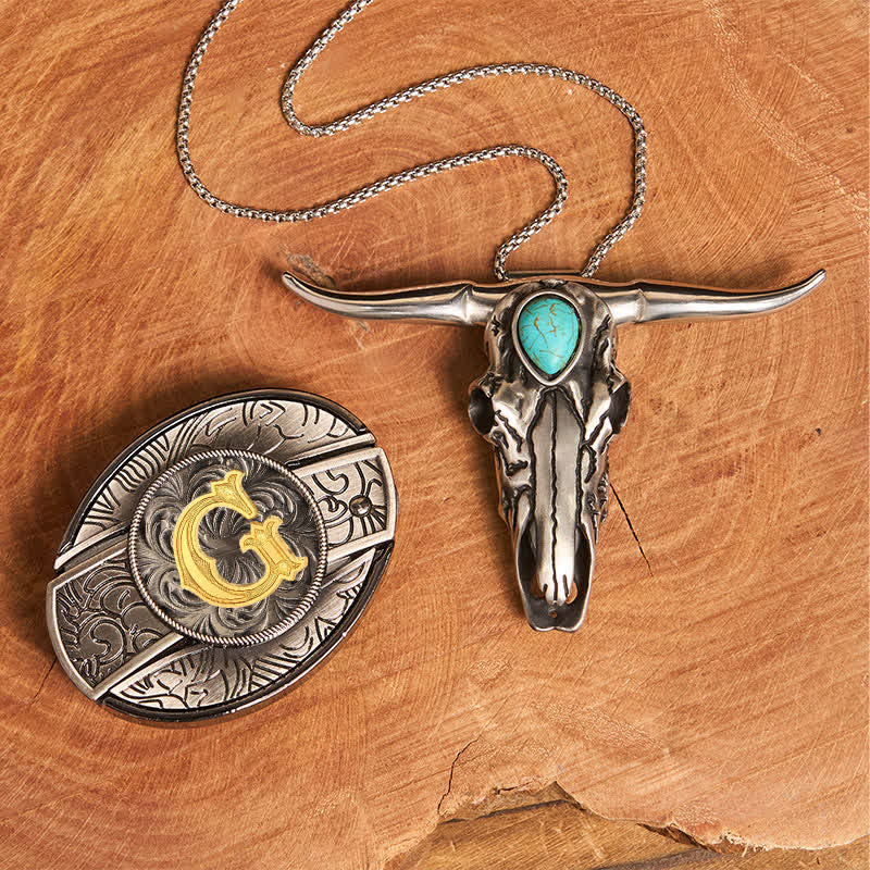 Ensemble pendentif taureau turquoise avec boucle de couteau cachée et initiales (à faire soi-même) - G - Sans ceinture - image 15