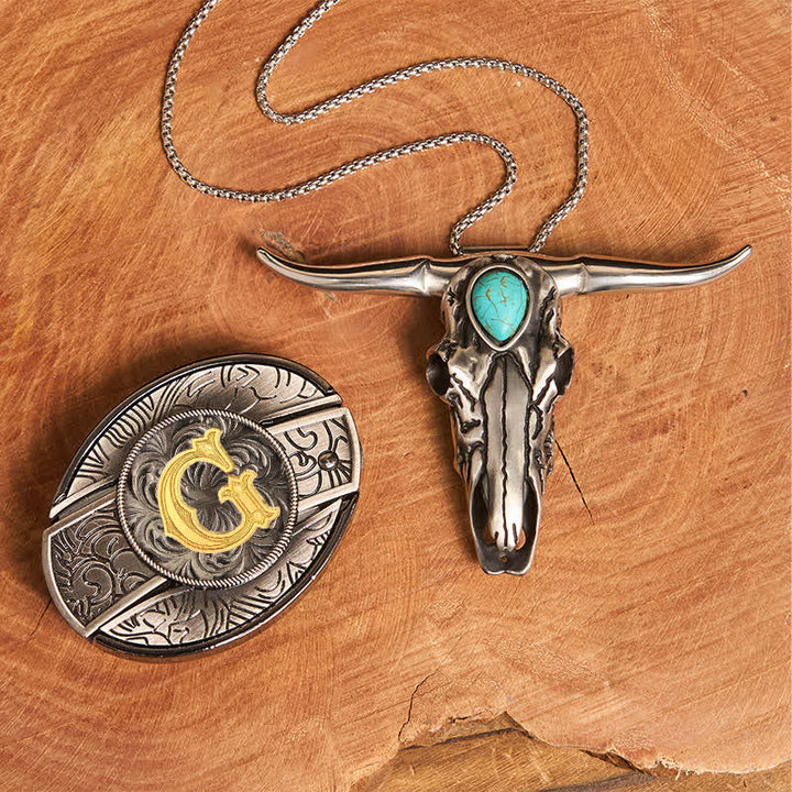 Ensemble pendentif taureau turquoise avec boucle de couteau cachée et initiales (à faire soi-même) - G - Sans ceinture - image 15