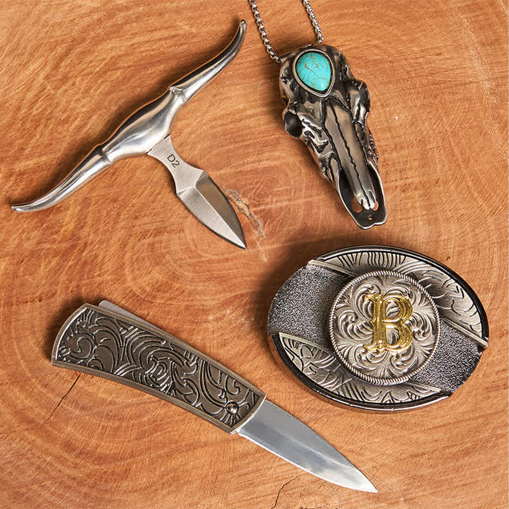 Ensemble pendentif taureau turquoise avec boucle de couteau cachée et initiales (à faire soi-même) - image 2
