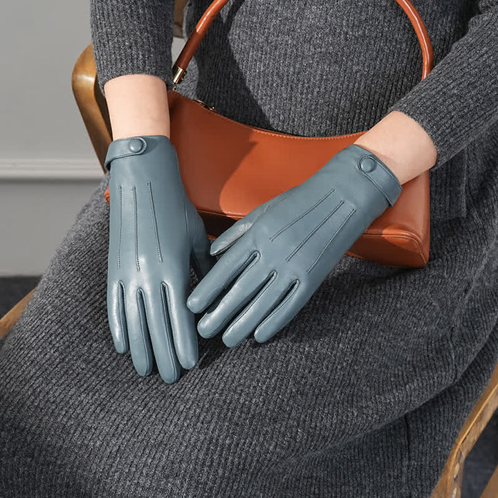 Gants en cuir de mouton véritable Sophisticated Touch pour femmes - Bleu brumeux - L - image 2