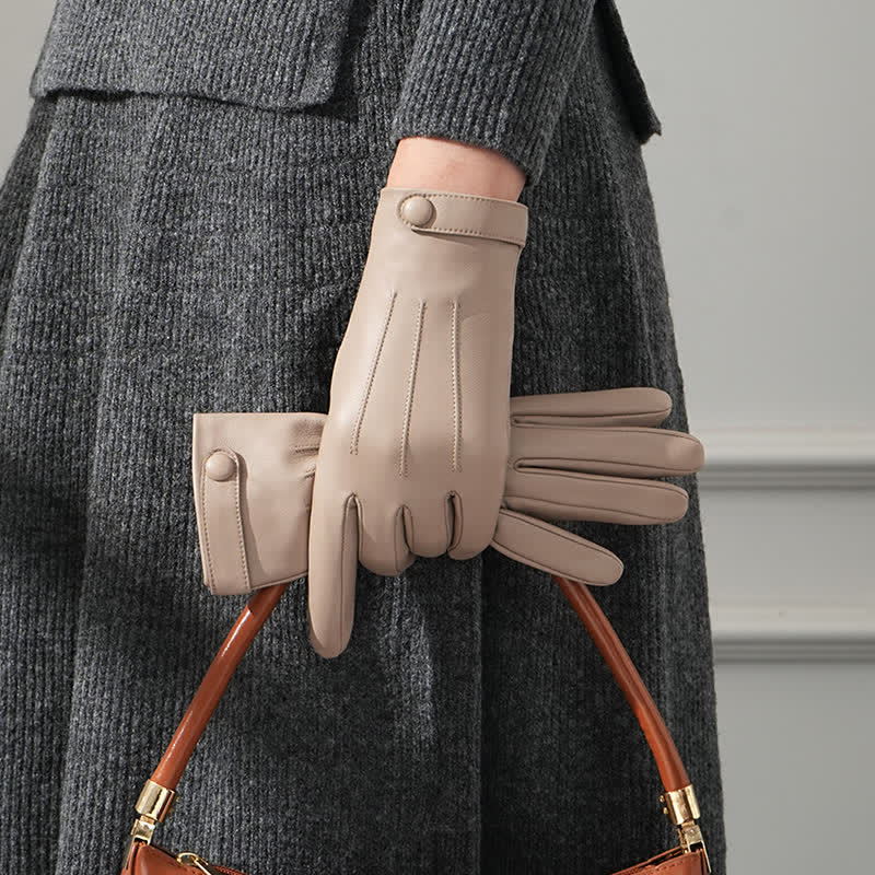 Gants en cuir de mouton véritable Sophisticated Touch pour femmes - Kaki - L - image 0