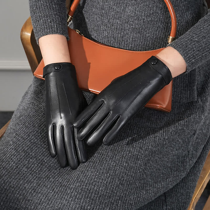 Gants en cuir de mouton véritable Sophisticated Touch pour femmes - Noir - L - image 6