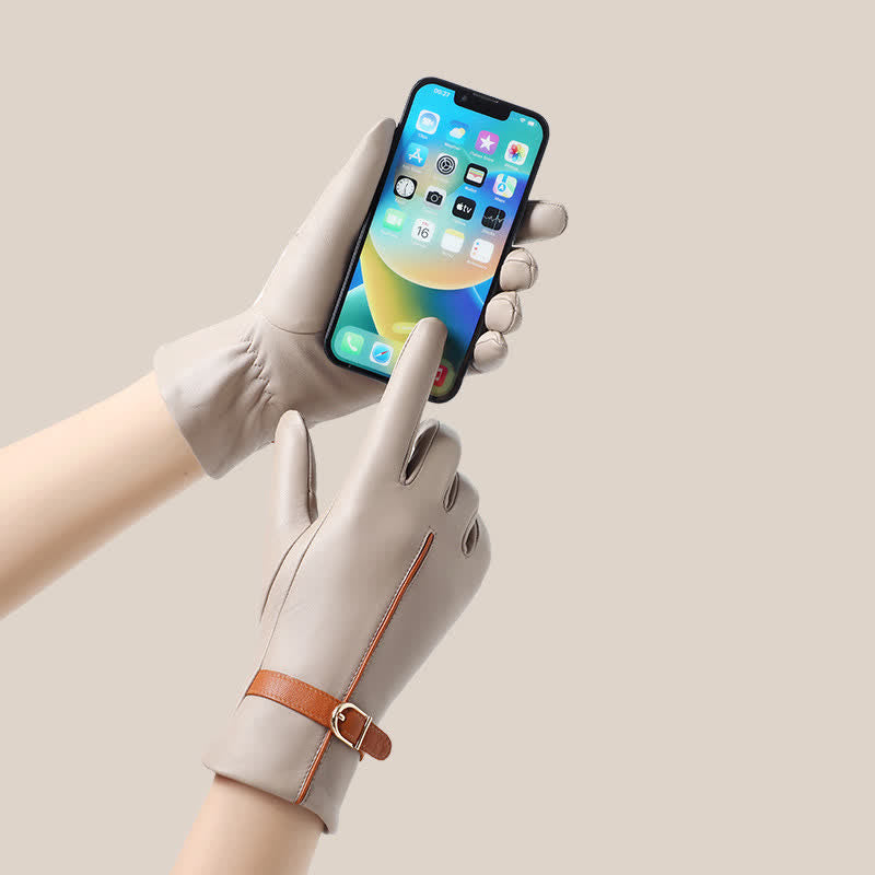 Gants en cuir de mouton véritable bicolores pour femmes - image 1