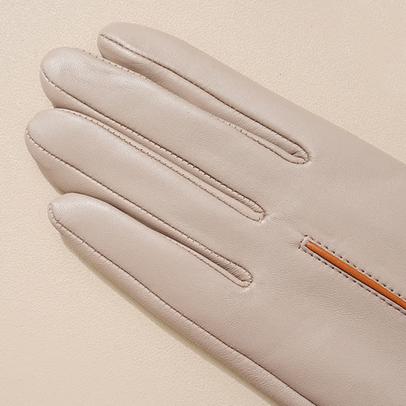 Gants en cuir de mouton véritable bicolores pour femmes - image 3