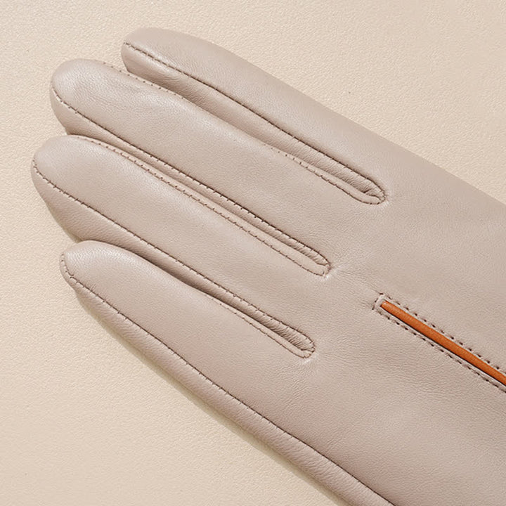 Gants en cuir de mouton véritable bicolores pour femmes - image 3