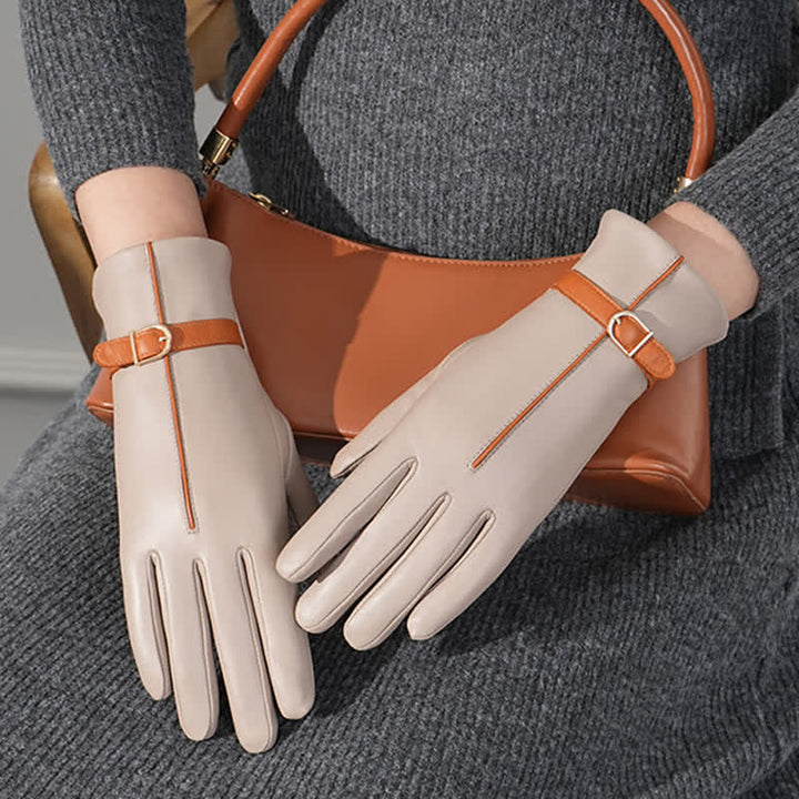 Gants en cuir de mouton véritable bicolores pour femmes - image 2