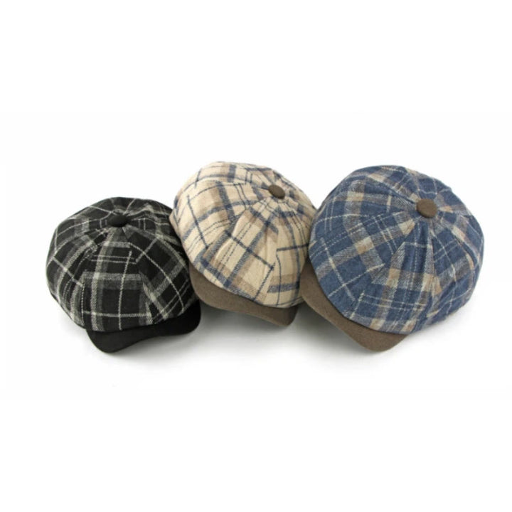 Béret homme à carreaux vintage d'hiver et bord contrasté - image 2