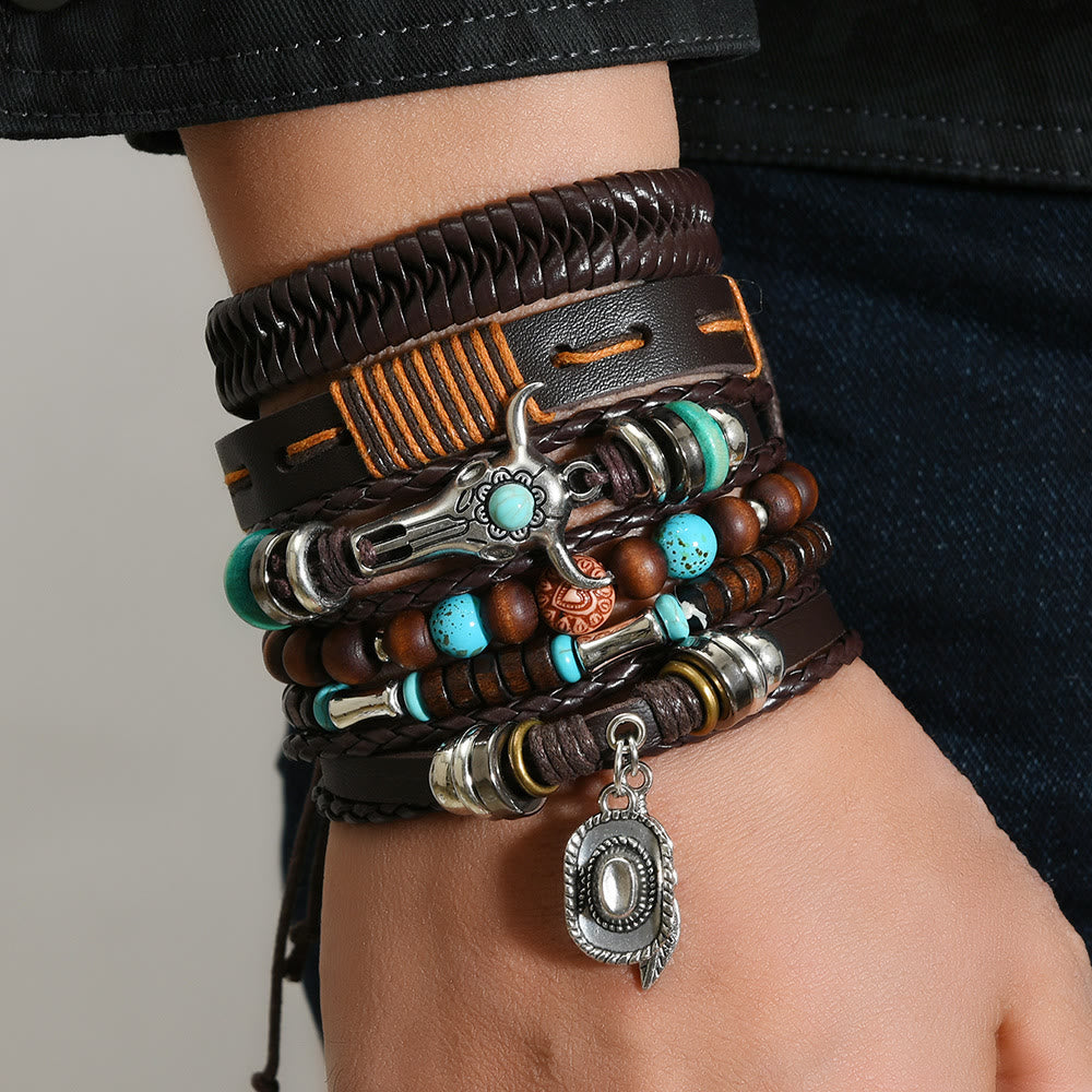 Bracelet en cuir turquoise style western rétro (6 pièces) - image 5