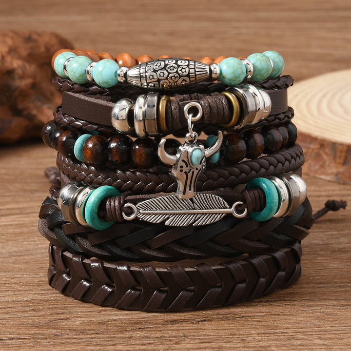 Bracelet en cuir turquoise style western rétro (6 pièces) - Plume de chabot - image 2