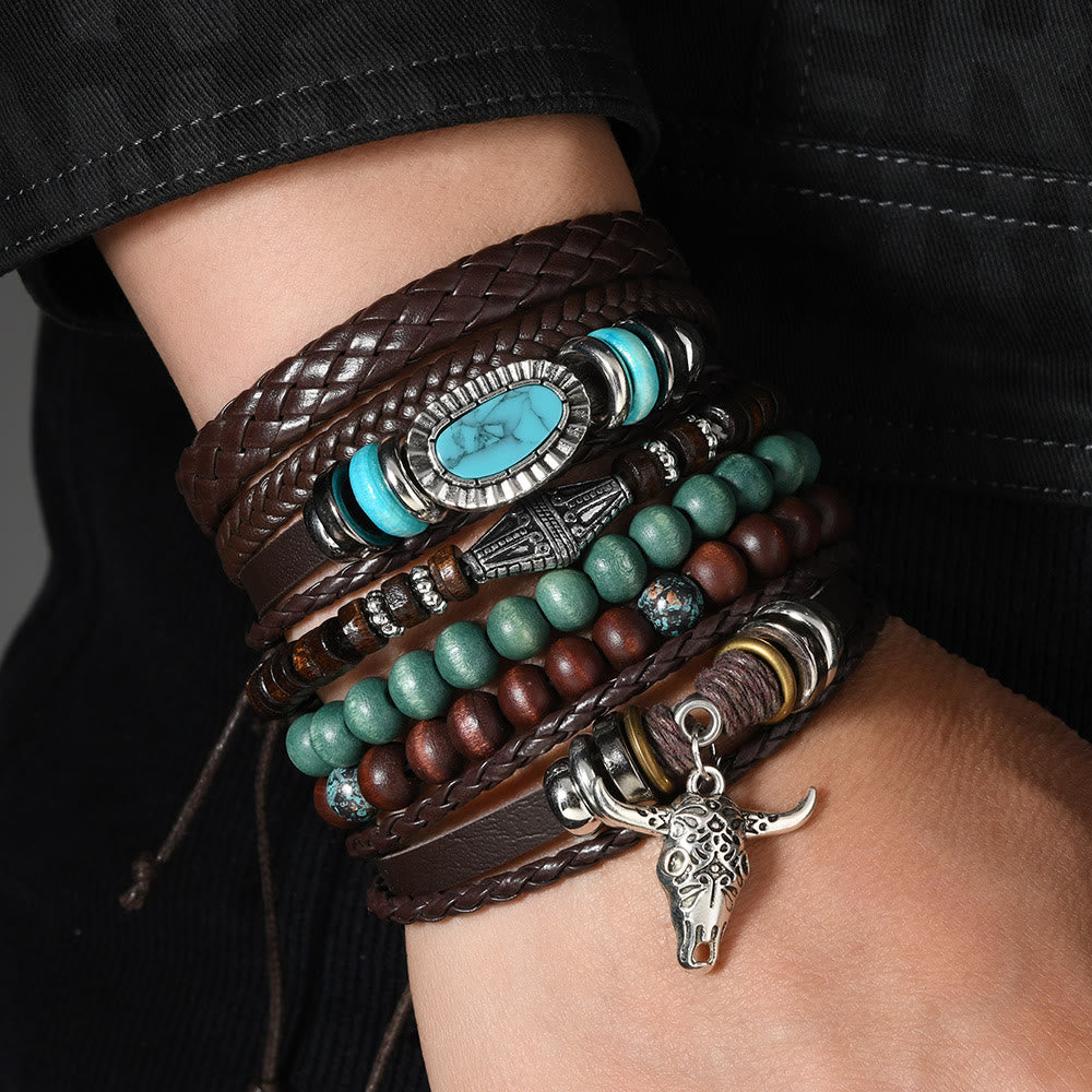 Bracelet en cuir turquoise style western rétro (6 pièces) - image 9
