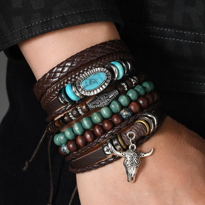 Bracelet en cuir turquoise style western rétro (6 pièces) - image 9