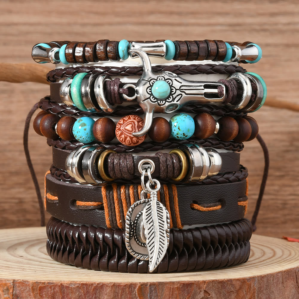 Bracelet en cuir turquoise style western rétro (6 pièces) - Tête de taureau 2 - image 4