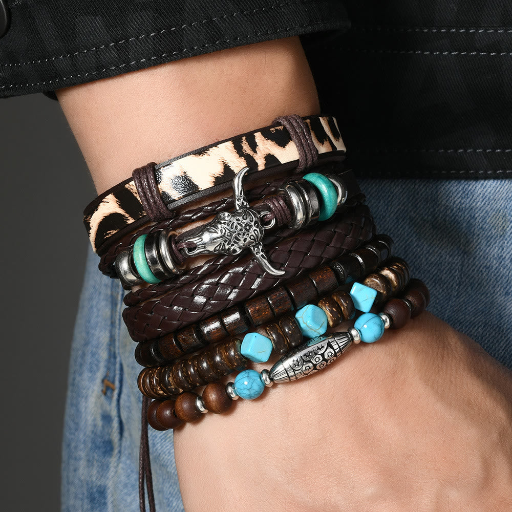 Bracelet en cuir turquoise style western rétro (6 pièces) - image 7
