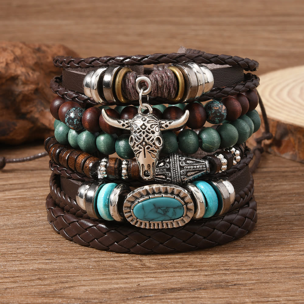 Bracelet en cuir turquoise style western rétro (6 pièces) - Turquoise Bullhead - image 8