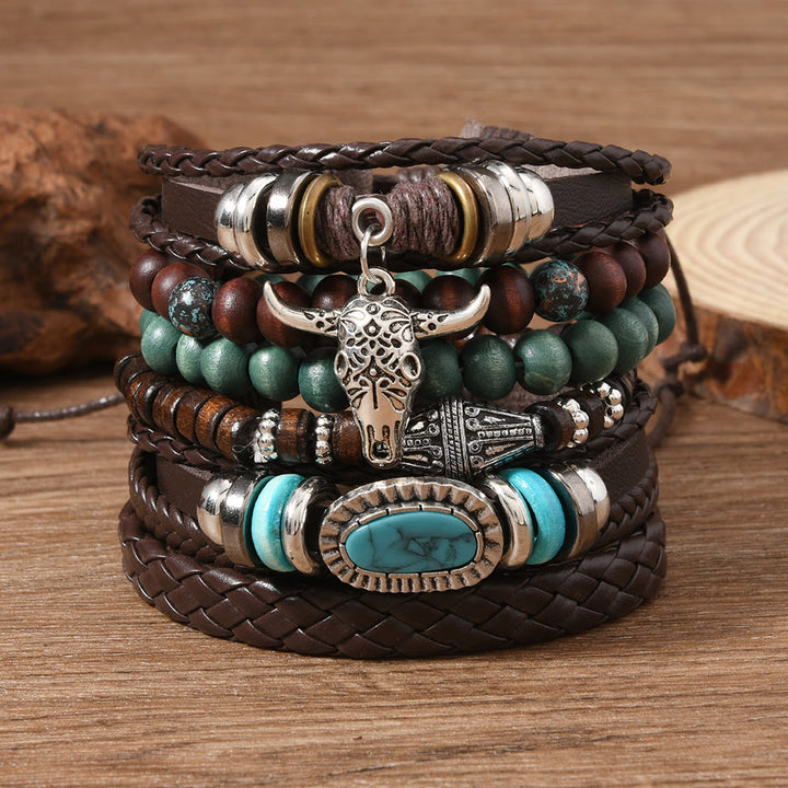 Bracelet en cuir turquoise style western rétro (6 pièces) - Turquoise Bullhead - image 8