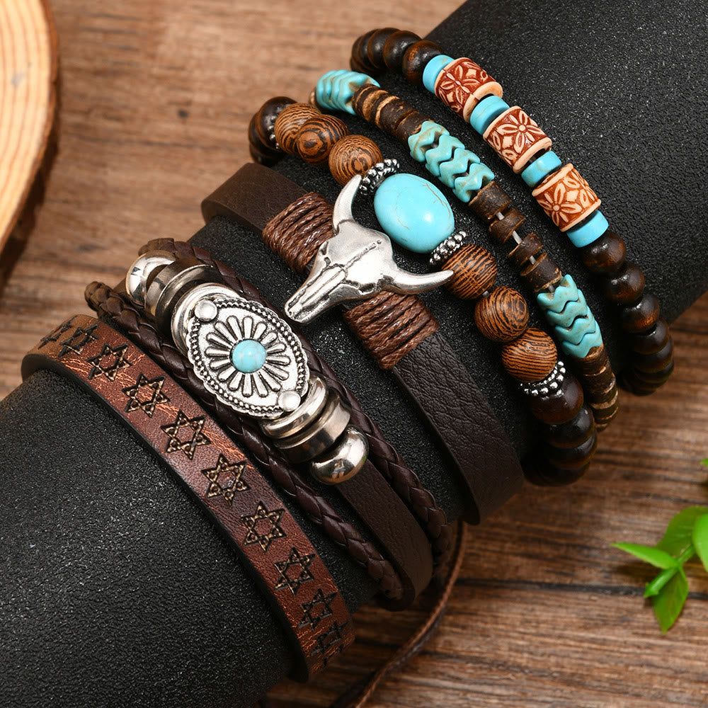 Bracelet en cuir turquoise style western rétro (6 pièces) - image 1