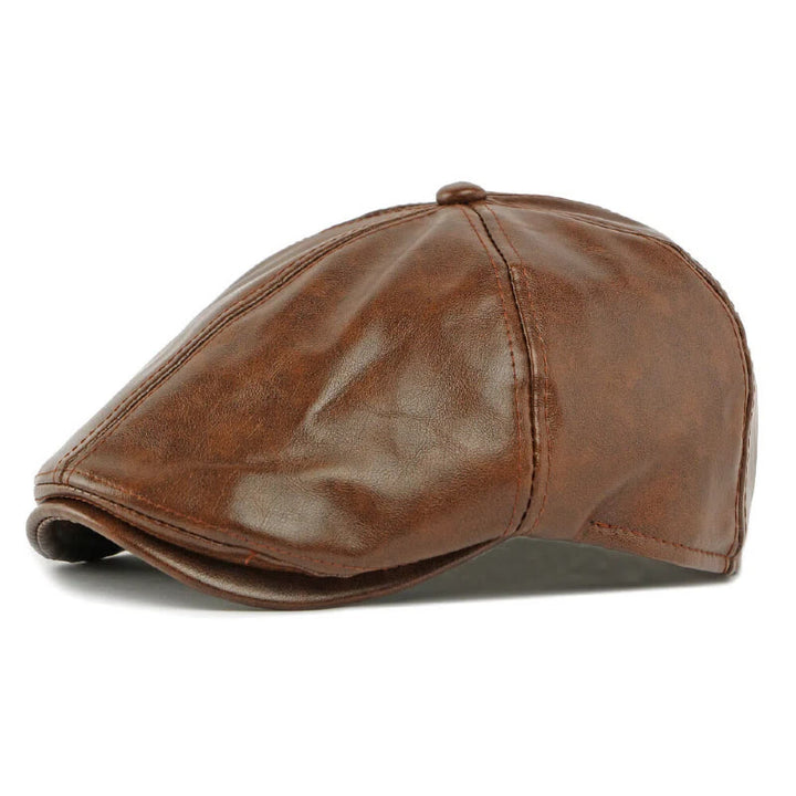 Béret d'hiver vintage pour homme en similicuir - Brun - Réglable (21 5/8"-23 1/4") - image 0