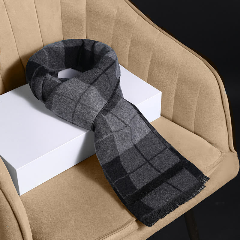 Écharpe chaude classique à carreaux pour homme avec pompons - Noir Gris - image 6