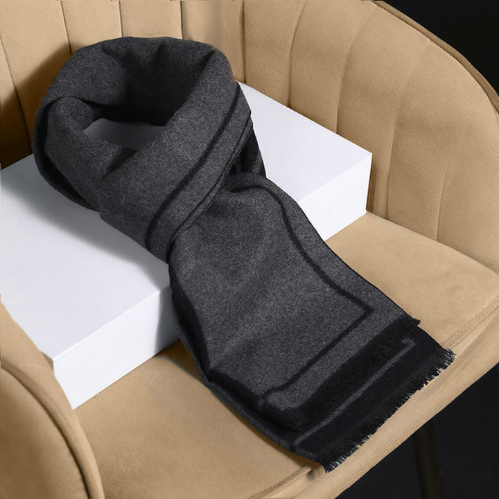 Écharpe chaude à franges rayée classique pour homme - Noir Gris - image 7