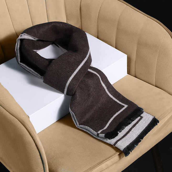 Écharpe chaude à franges rayée classique pour homme - Café - image 0