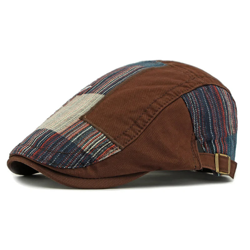 Béret d'hiver patchwork rétro coloré pour homme - Café - Réglable (21 5/8"-23 5/8") - image 1