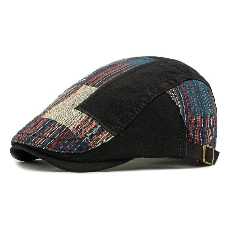 Béret d'hiver patchwork rétro coloré pour homme - Noir - Réglable (21 5/8"-23 5/8") - image 4
