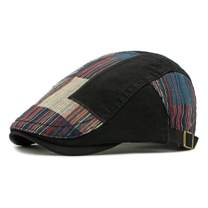 Béret d'hiver patchwork rétro coloré pour homme - Noir - Réglable (21 5/8"-23 5/8") - image 4