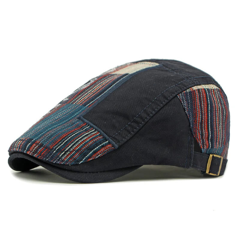 Béret d'hiver patchwork rétro coloré pour homme - Bleu marine - Réglable (21 5/8"-23 5/8") - image 5