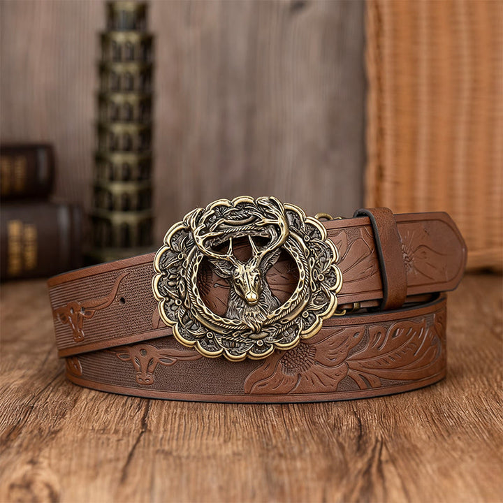 Ceinture pour homme avec boucle en forme de tête de cerf en relief - Brun - 38 - image 2