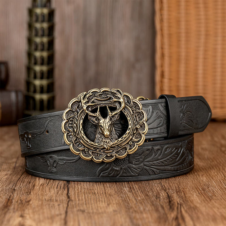 Ceinture pour homme avec boucle en forme de tête de cerf en relief - Noir - 38 - image 0