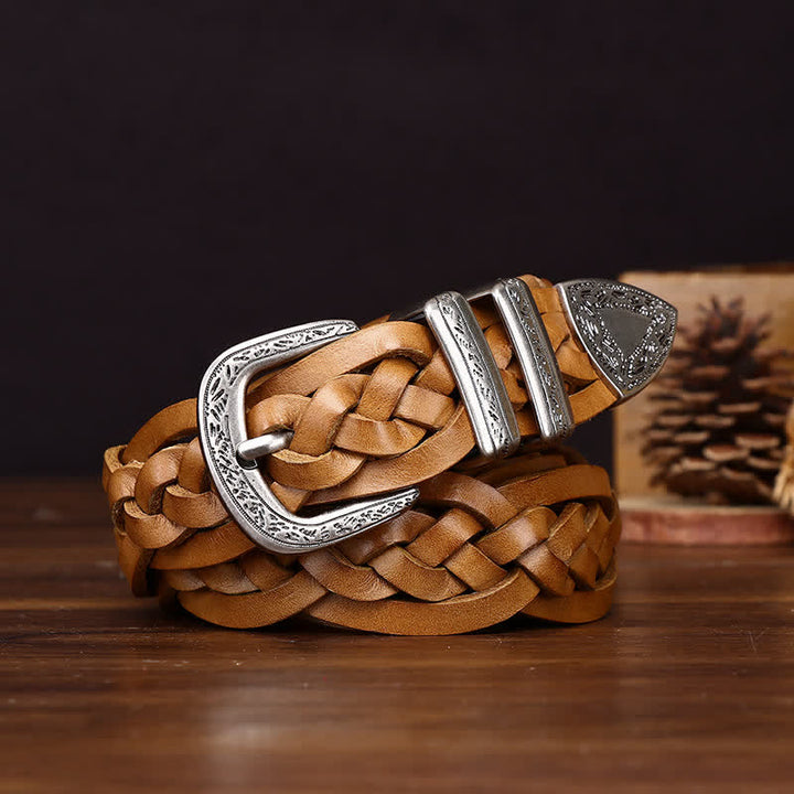 Ceinture en cuir tressé à la main au charme rustique et décontracté - Kaki - 38 - image 0