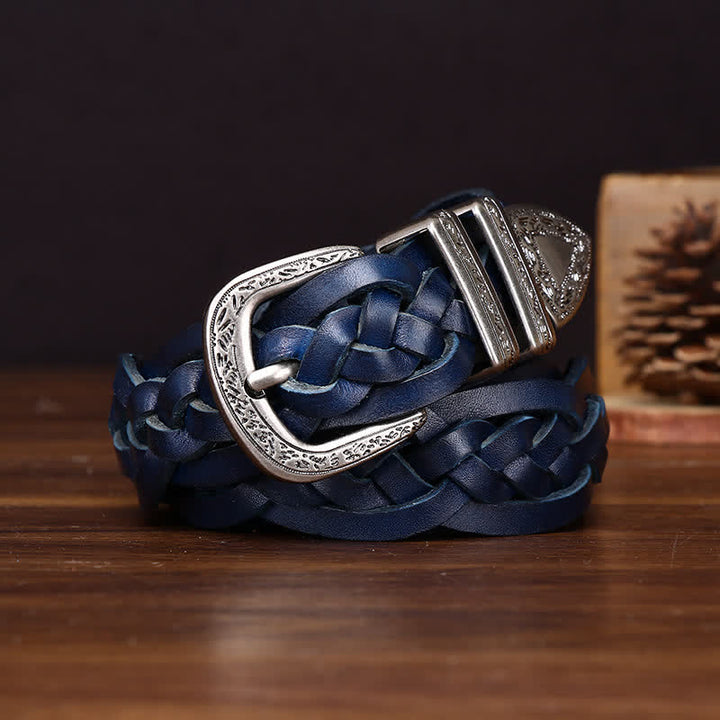 Ceinture en cuir tressé à la main au charme rustique et décontracté - Bleu - 38 - image 14