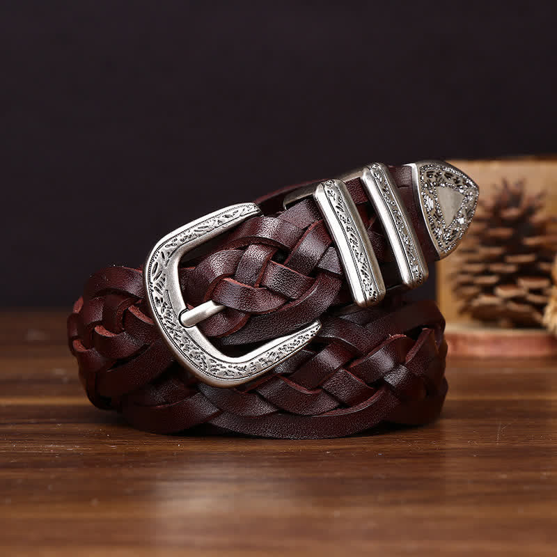 Ceinture en cuir tressé à la main au charme rustique et décontracté - Brun - 38 - image 8