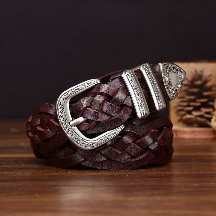 Ceinture en cuir tressé à la main au charme rustique et décontracté - Brun - 38 - image 8