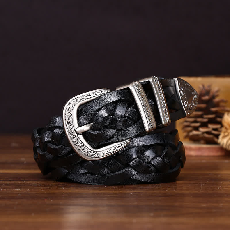 Ceinture en cuir tressé à la main au charme rustique et décontracté - Noir - 38 - image 5