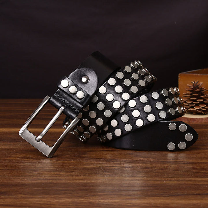 Ceinture en cuir de haute qualité ornée d'une boucle rivetée audacieuse - Noir - 44 - image 0