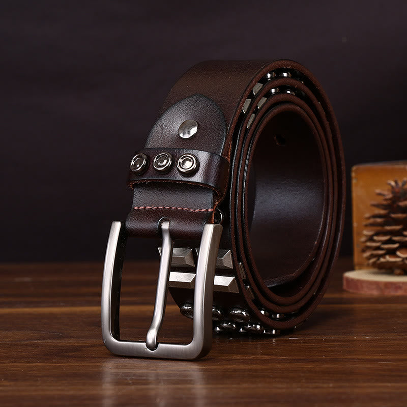 Ceinture en cuir ornée de clous géométriques et ronds haut de gamme au style audacieux - image 6