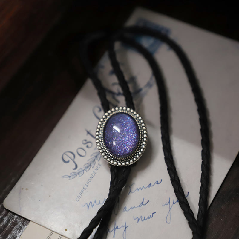 Cravates bolo rétro en métal à paillettes violettes - image 7