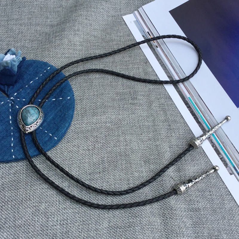 Cravates bolo vintage en métal sculpté turquoise en forme de larme - image 1