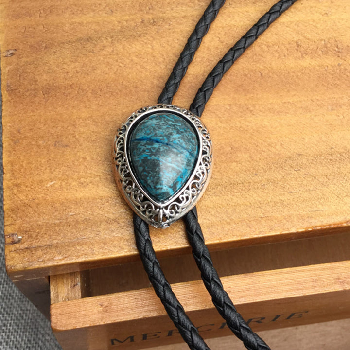 Cravates bolo vintage en métal sculpté turquoise en forme de larme - image 5